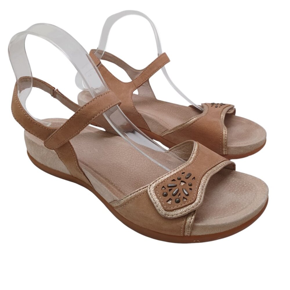 Dansko Sandals Womens 41 or US 10.5 Tan Gold Open Toe Shoes Adjustable Straps